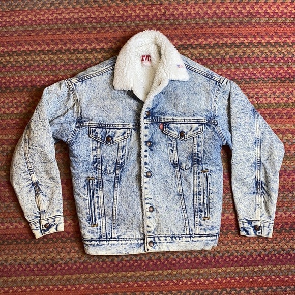 80s VTG LEVIS ACID WASH SHERPA JACKET - Picture 1 of 8